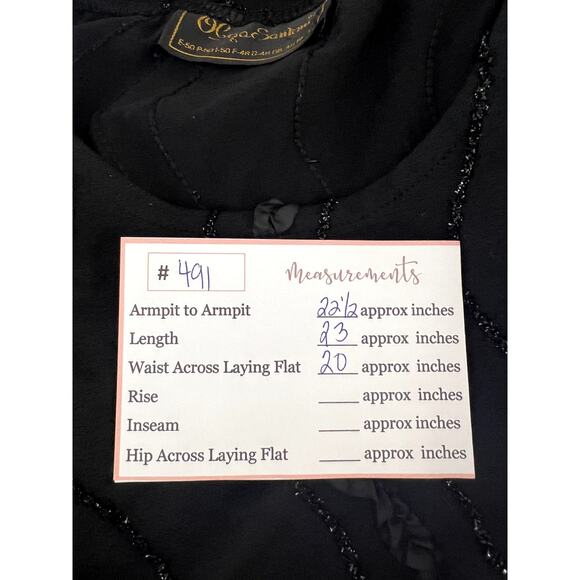 Vintage Olga Santoni Black Long Sleeve Pullover Embellished Blouse Top Size L - Picture 6 of 6